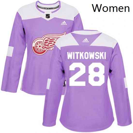 Womens Adidas Detroit Red Wings 28 Luke Witkowski Authentic Purple Fights Cancer Practice NHL Jersey